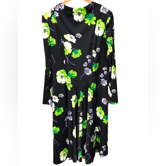 1970s Vintage Polyester floral midi Dress lime green,purple, black Retro Vtg 70s - Picture 1 of 9